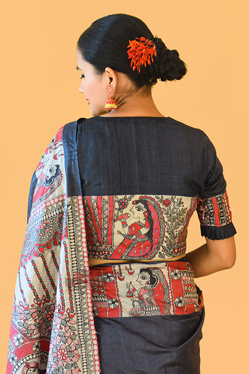NARAYANI  Handpainted Madhubani Tussar Silk Blouse Madhubani Paints