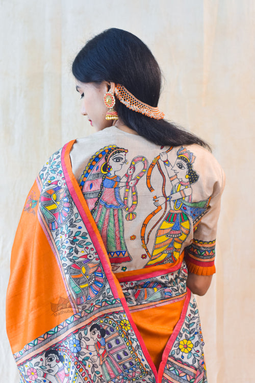 SITA RAM Handpainted Madhubani Tussar Silk Blouse Madhubani Paints
