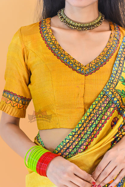 Madhubani Paints Handpainted Madhubani GAUNA YELLOW Tussar Silk Blouse