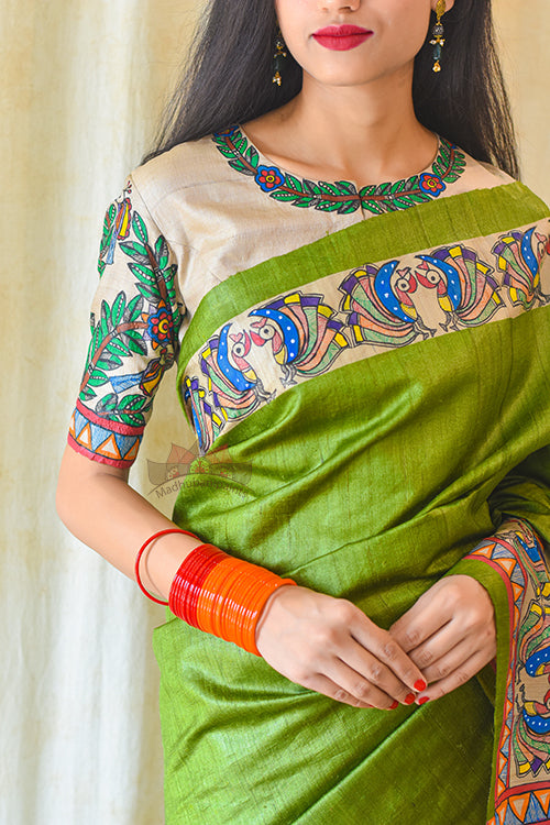 Madhubani Paints Handpainted Madhubani RADHA SANG KRISHNA Tussar Silk Blouse