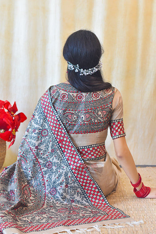 Madhubani Paints Handpainted Madhubani MATSYA UTSAV Tussar Silk Blouse