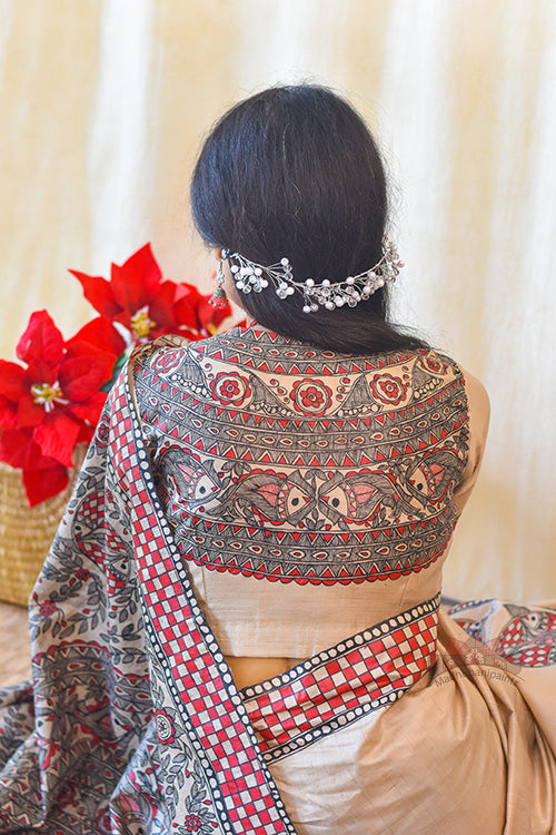 Madhubani Paints Handpainted Madhubani MATSYA UTSAV Tussar Silk Blouse