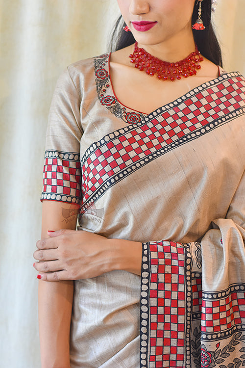 Madhubani Paints Handpainted Madhubani MATSYA UTSAV Tussar Silk Blouse