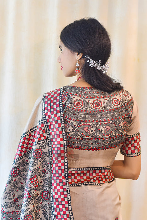 Madhubani Paints Handpainted Madhubani MATSYA UTSAV Tussar Silk Blouse