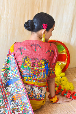 Madhubani Paints Handpainted Madhubani KOHBAR SWAYAMBAR Tussar Silk Blouse