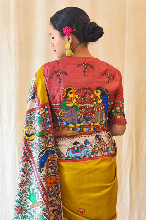 Madhubani Paints Handpainted Madhubani KOHBAR SWAYAMBAR Tussar Silk Blouse