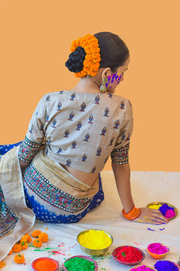 Matsyangana' Handpainted Madhubani Tussar Silk  Blouse Madhubani Paints