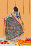 Surmai Mayur Mandala' Handpainted Madhubani Bandhani Tussar Silk Saree Madhubani Paints