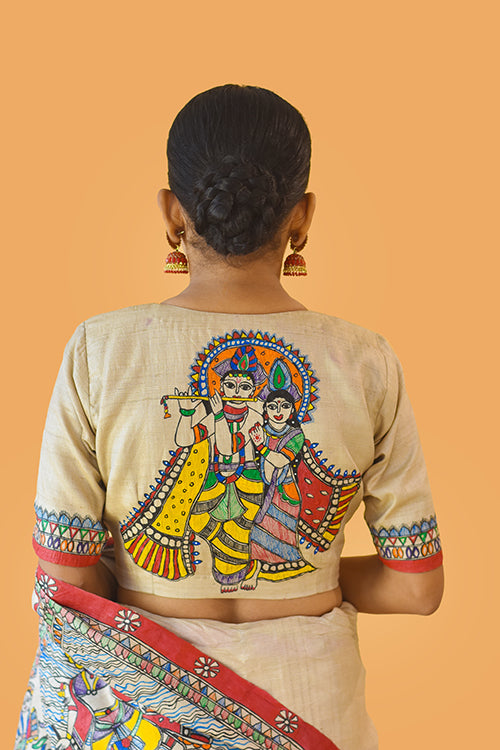 Madhubani Paints Handpainted Madhubani 'Vishnu Avatar' Tussar Silk Blouse