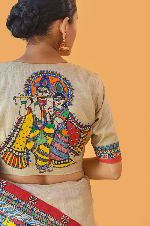Madhubani Paints Handpainted Madhubani 'Vishnu Avatar' Tussar Silk Blouse