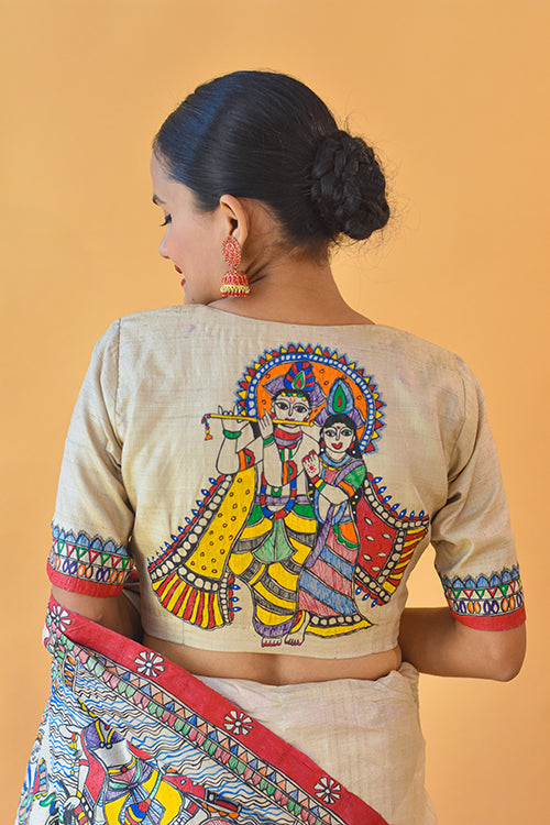 Madhubani Paints Handpainted Madhubani 'Vishnu Avatar' Tussar Silk Blouse