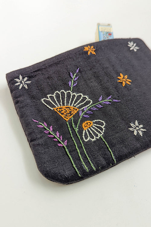 Okhai 'Daisy' Hand Embroidered Pure Cotton Pouch