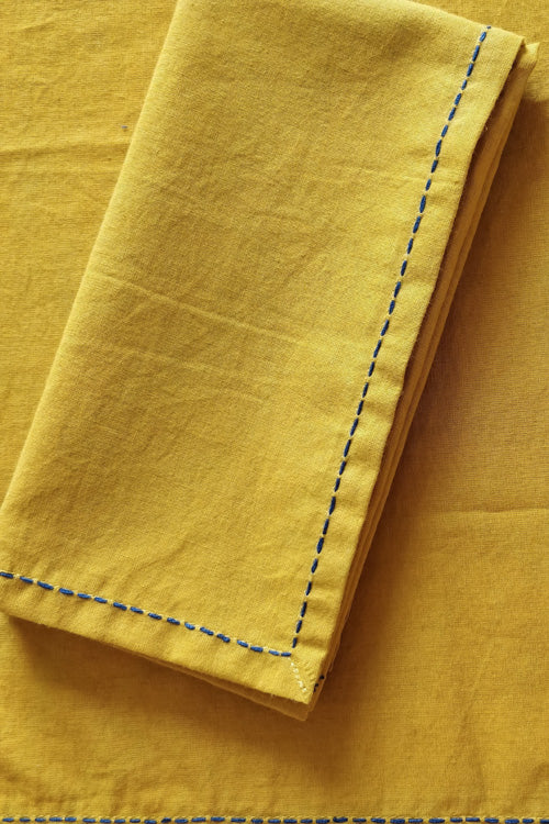 Leera Mustard with blue hand embroidered Table Napkins  (Set of 4)