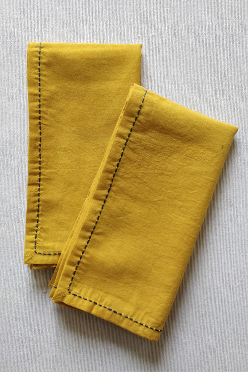 Leera Mustard Hand Embroidered Table Napkins  (Set of 4)