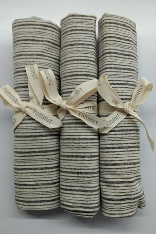 NM Pencil Stripe Black Tea Towel S/3