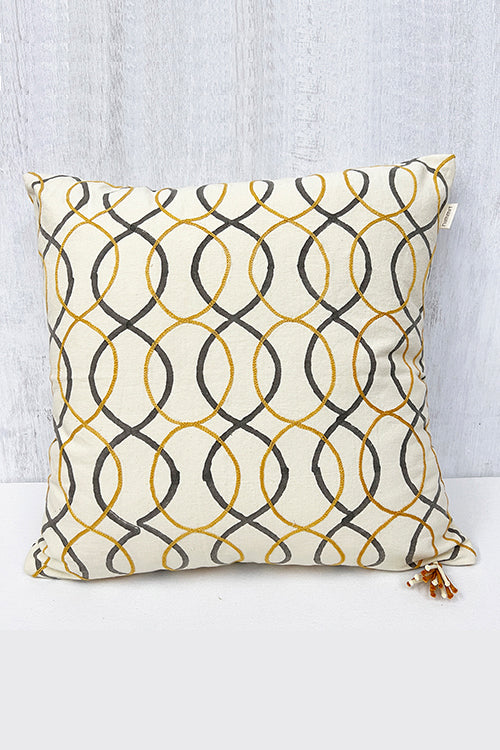 Nimmit Creations NM Hand Block Square Grey Circle Print Embroidery Cover