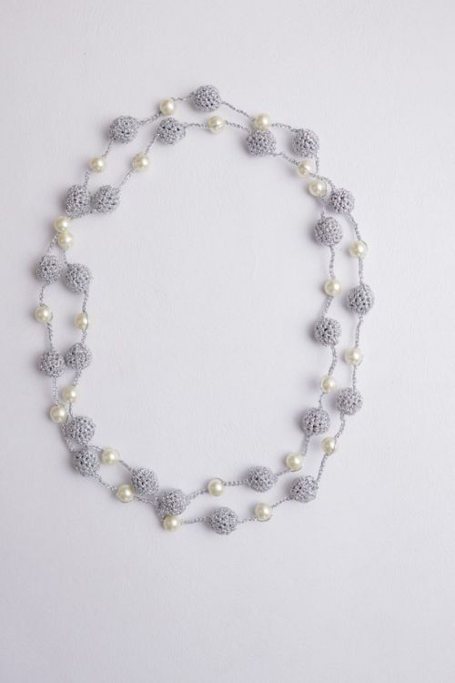 Samoolam Silver Crochet Beads Pearl Necklace