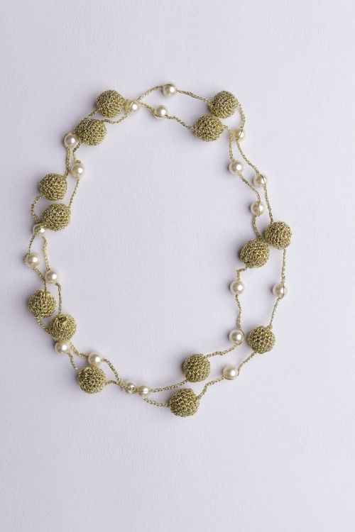 Samoolam Handmade Crochet Nakshatra Pearl Necklace - Gold