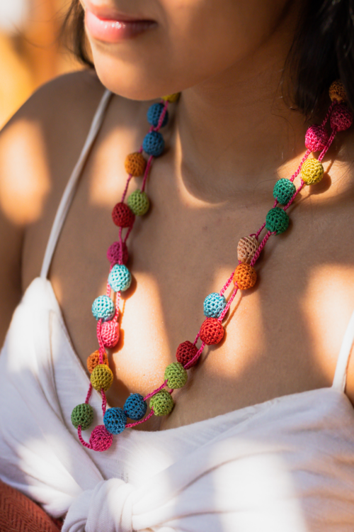 Samoolam Handmade Crochet Mela Necklace - Multicolour Small Beads