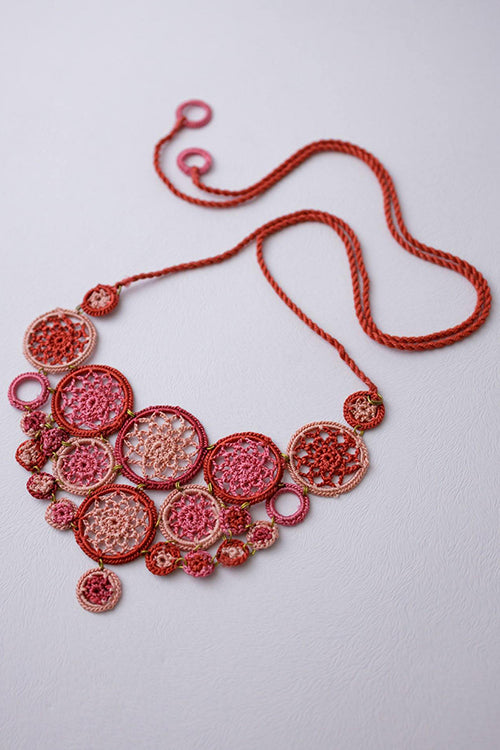 Samoolam Handmade Mandala Necklace Red