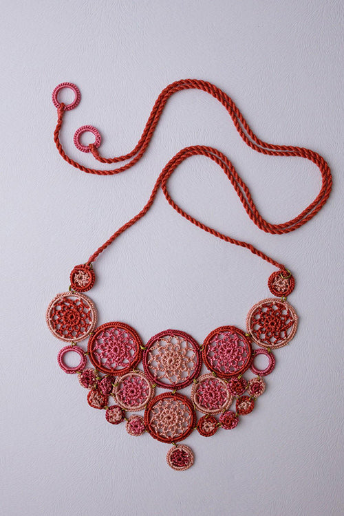 Samoolam Handmade Mandala Necklace Red