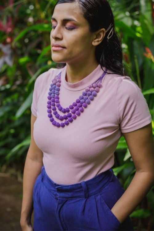 Samoolam Handmade Crochet Mausam Necklace - Purple