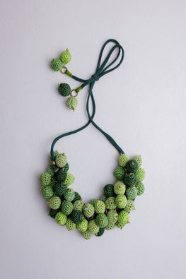 Samoolam Handmade Crochet Guldasta Necklace - Lime Green