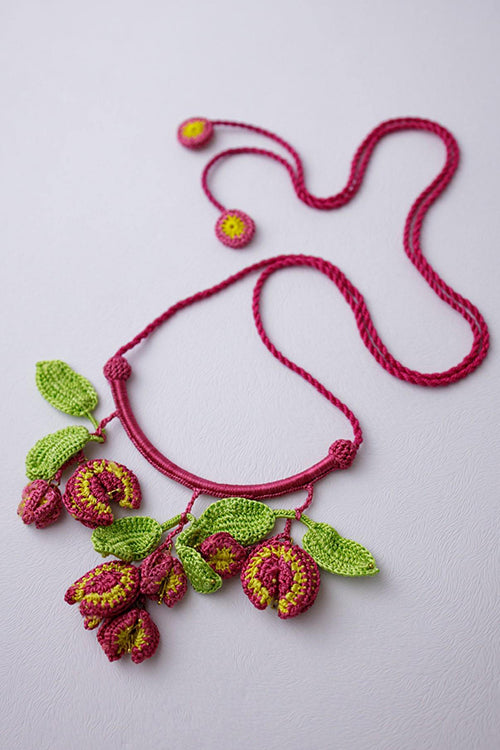 Samoolam Handmade Xari Necklace ~ Pink