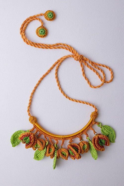 Samoolam Handmade Xari Necklace ~ Orange