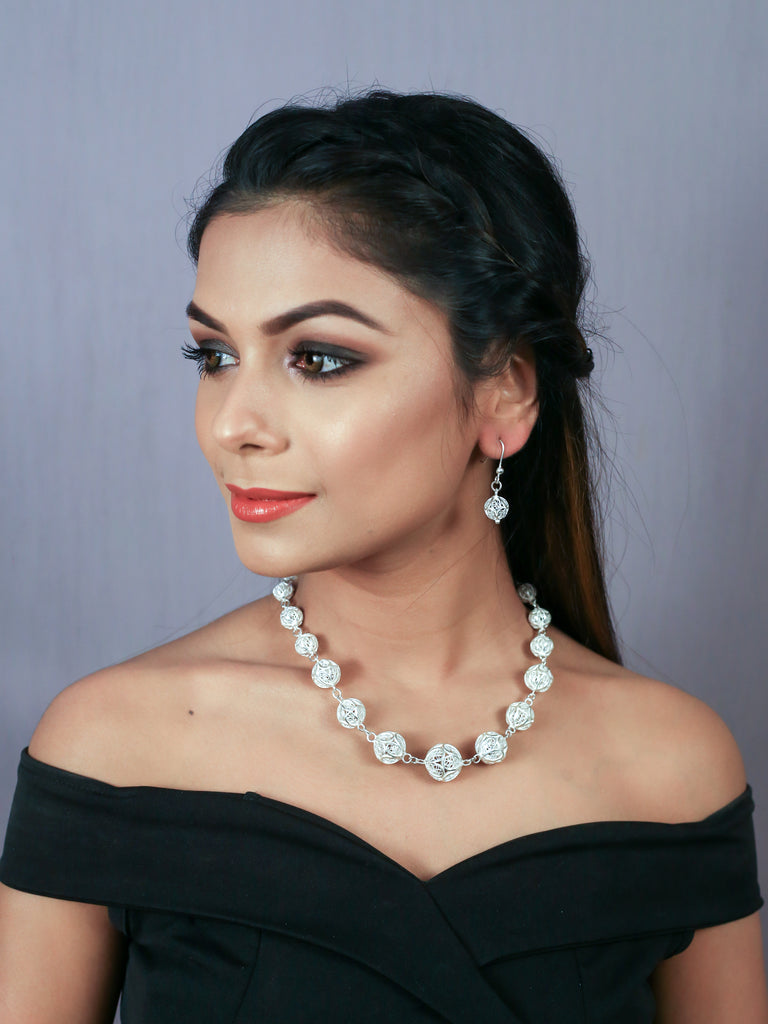 Silver Linings Rudraksha Handmade Silver Filigree Necklace Set Online