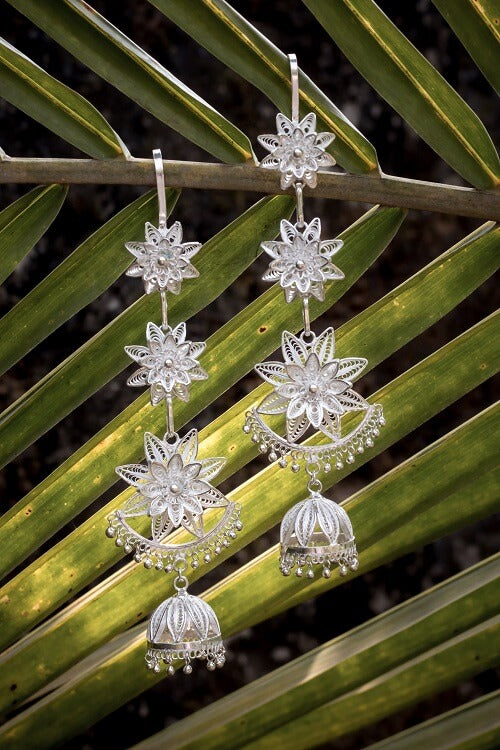 Silver Linings Star Kaan Chain Handmade Silver Filigree Jhumka Earrings Online