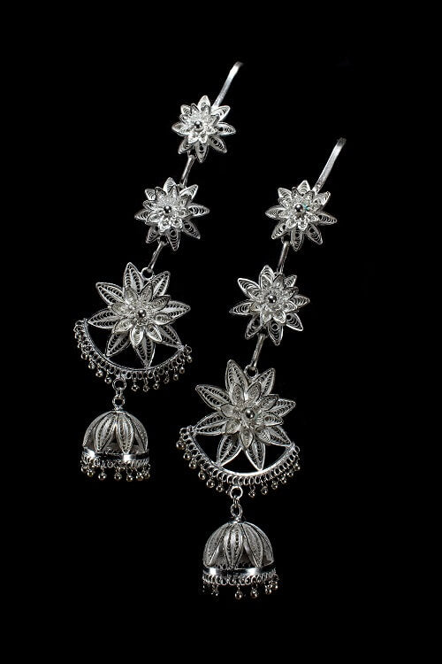 Silver Linings Star Kaan Chain Handmade Silver Filigree Jhumka Earrings Online