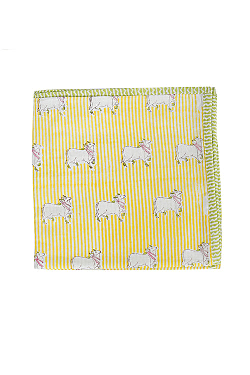 Kids Dohar Set Yellow And Green Cow Print