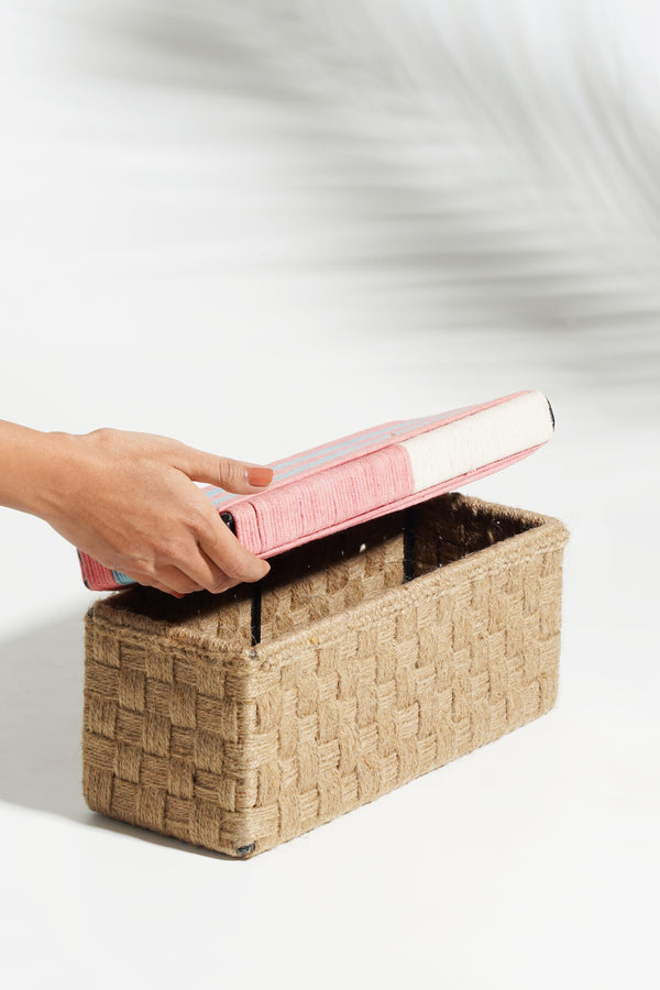 Sirohi Pastel Pink And Natural Jute Brick Wine Box