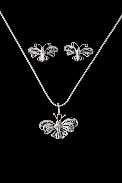 Silver Linings Butterfly Handmade Silver Filigree Pendant Set Online