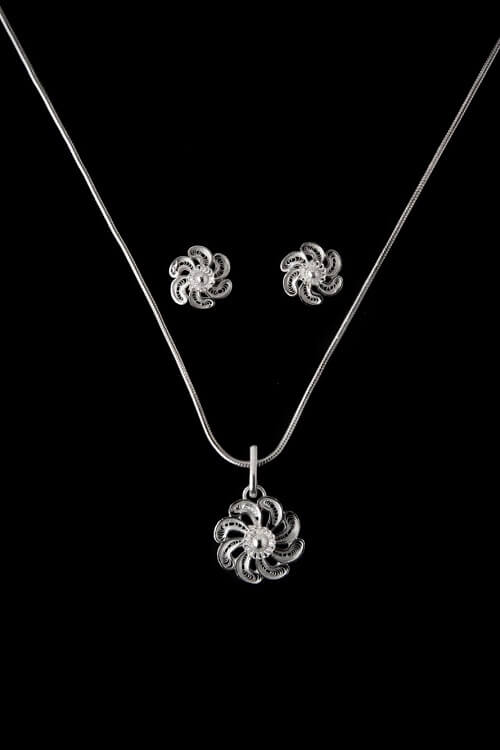 Silver Linings PinWheel Handmade Silver Filigree Pendant Set Online