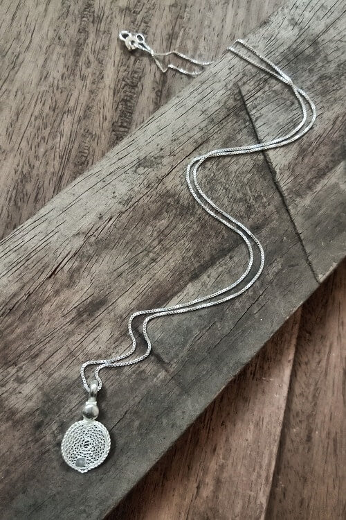 Silver Linings "Lotus" Silver Filigree Handmade Pendant and Chain