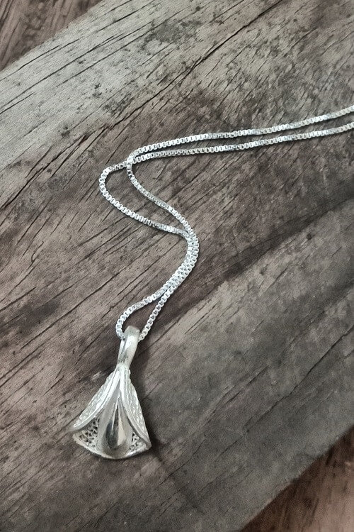 Silver Linings "Pankhuri" Silver Filigree Handmade Pendant and Chain