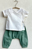 Whitewater Kids Unisex Organic Essential White Angrakha Top With Mint Pants