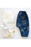 Whitewater Kids Unisex Organic White Angrakha Top With Zoo Print Indigo Pants