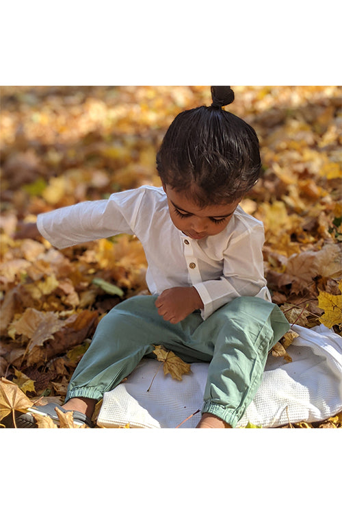 Whitewater Kids Unisex Organic Essential White Kurta Top With Mint Pants