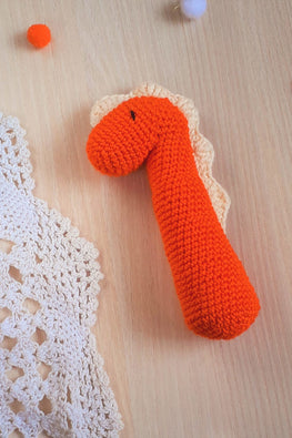 Plumtales"Dinoworm" Handmade Amigurumi Rattle Toy-'Sunset Orange'