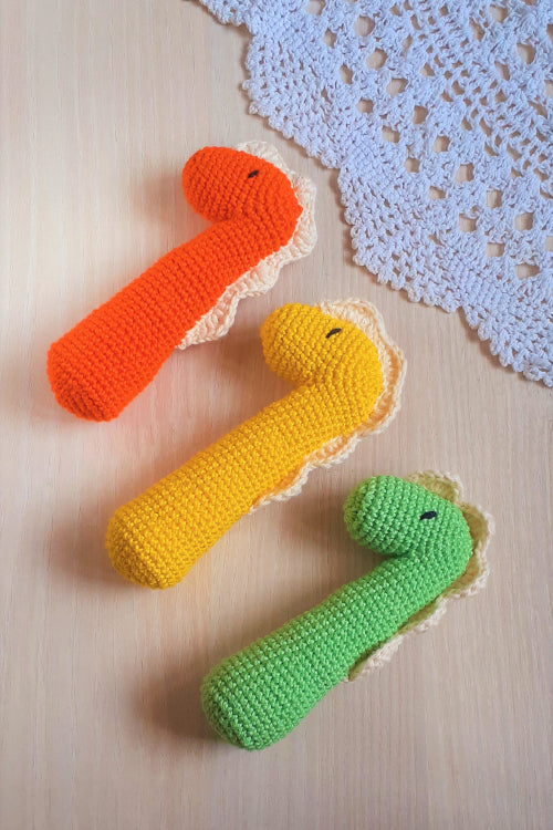 Plumtales"Dinoworm" Handmade Amigurumi Rattle Toy-'Sunset Orange'