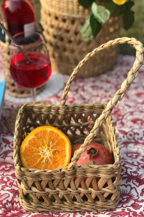Pine Cone Handcrafted Reed Fruit Basket With Handle