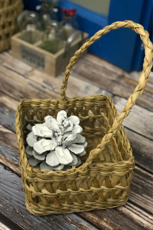 Pine Cone Handcrafted Reed Fruit Basket With Handle