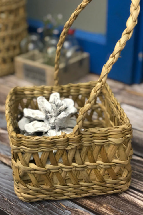 Pine Cone Handcrafted Reed Fruit Basket With Handle