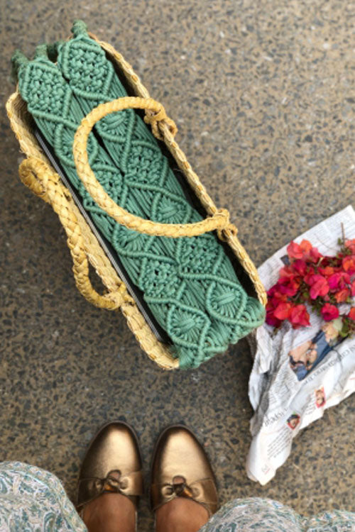 Pine Cone Handcrafted Box Bag With Macrame Closure