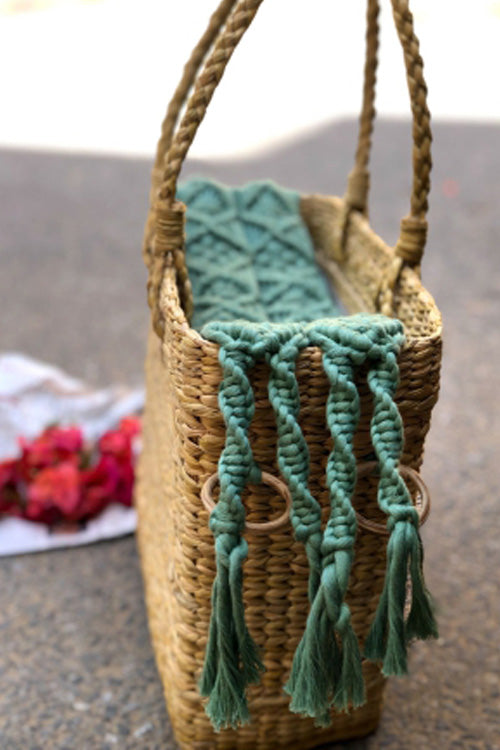 Pine Cone Handcrafted Box Bag With Macrame Closure