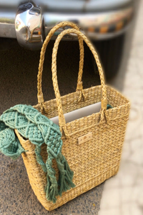 Pine Cone Handcrafted Box Bag With Macrame Closure