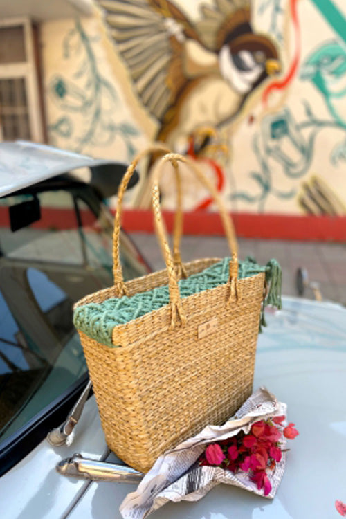 Pine Cone Handcrafted Box Bag With Macrame Closure